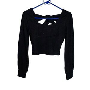B.O.G. BAND‎ OF THE FREE BLACK RIBBED CROP KNIT SHIRT LONG SLEEVES WOMEN SIZE XS
